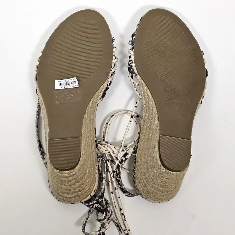 Torrid Sandals Snake Ankle Lace Up Wrap Cork Wedge Shoes Sz 8.5 Wide Espadrille